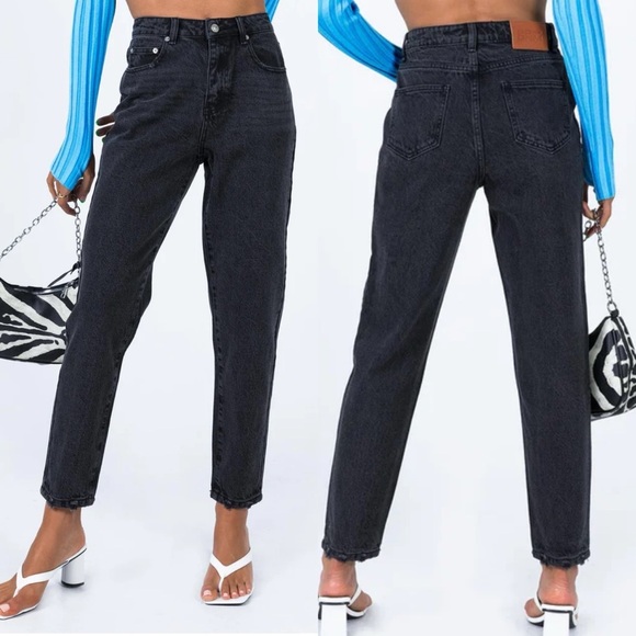 PRINCESS POLLY Zaiden Straight Leg High Rise Washed Black Denim Jeans US 6 - Picture 1 of 15